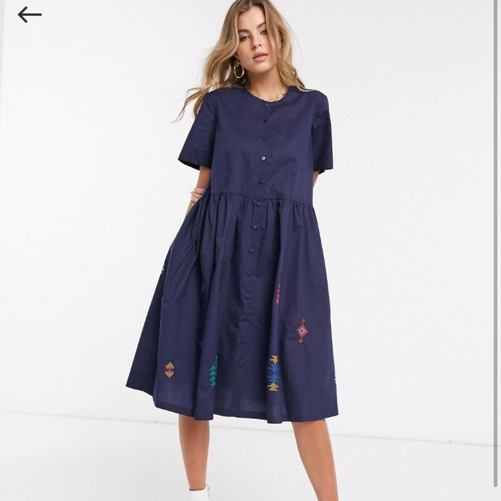 Resume Selma navy embroidered dress with button front size EU 38 or US L